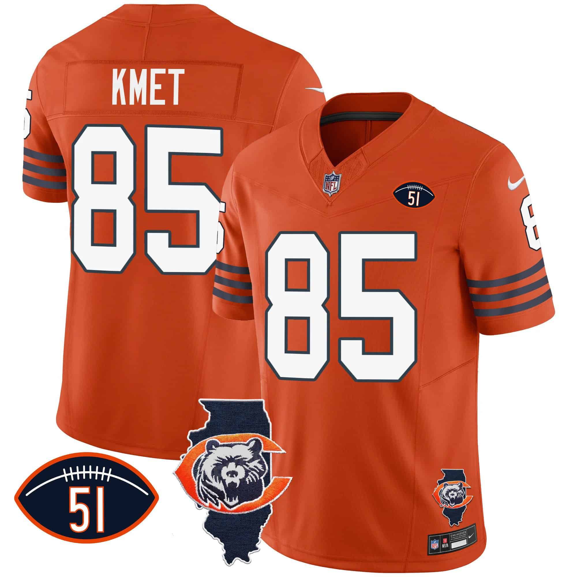 Men Chicago Bears #85 Kmet Orange 2024 Nike Throwback Illinois Patch Vapor NFL Jersey->indianapolis colts->NFL Jersey
